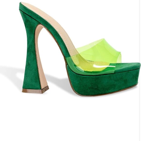 Chase & Chloe Lucite green slip on platform heels. Size 7.5 - Picture 4 of 11